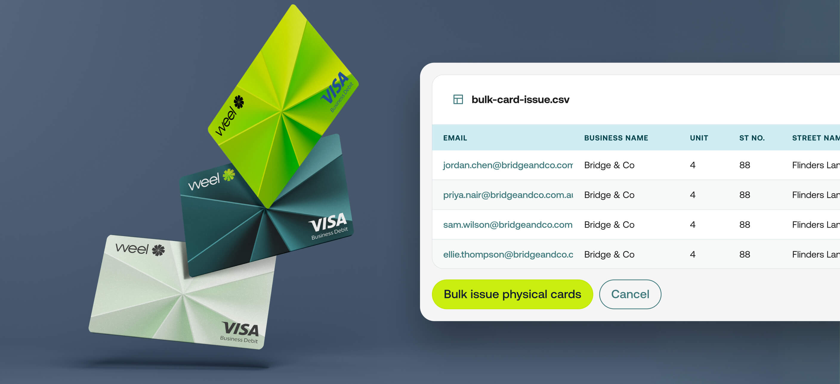 Bulk physical card issuing screenshot
