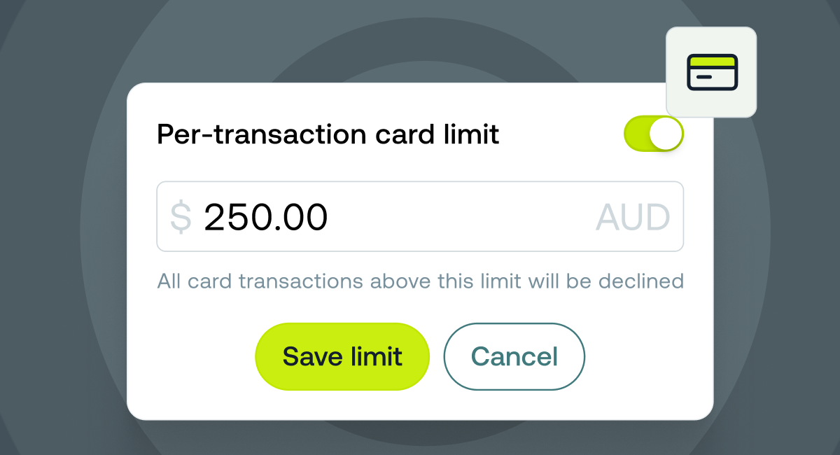 Per-transaction card limits screenshot